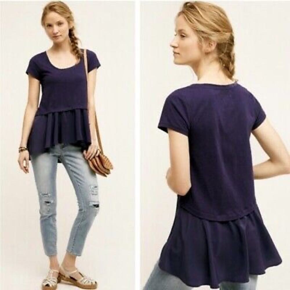 Anthropologie plum High Low Peplum contrast Short Sleeve Tee